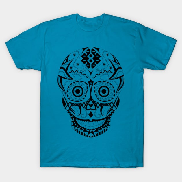 black sugar skull with a pattern smile ecopop T-Shirt by jorge_lebeau